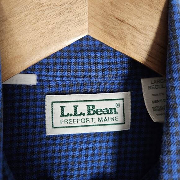 Vtg LL Bean Flannel Mens Large Blue Check Distressed Cabincore Grunge Skater - Picture 7 of 16